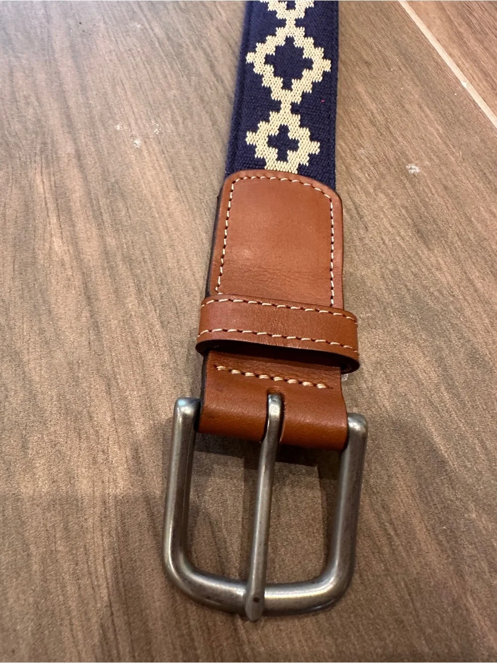La Matera Corbina Woven Leather Belt Navy Khaki Size 38